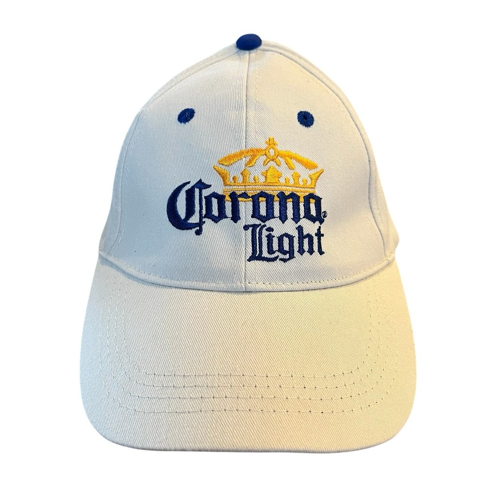 Corona Light Hat Cap Adult White Hook & Loop Cotton La Vida Mas Fina Beer Logo